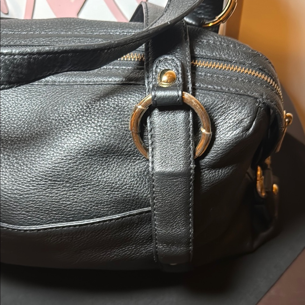 VINTAGE Y2K Michael Kors Black Fulton Pebbled Leather Satchel with Gold Hardware - Picture 12 of 16